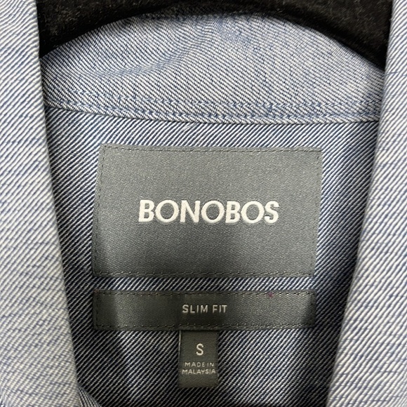 Bonobos Blue Striped Slim Fit Button Up Dress Shirt Men's Sz S TEAR - Picture 2 of 6